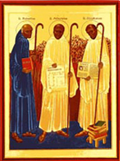 l'icône des trois fondateurs de l'Ordre cistercien écrite pour le 9ème centenaire de la fondation (1098)